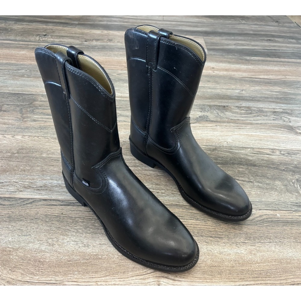 Justin Boots 10.5 D Black Basic Dress Roper Cowboy Rodeo Western Ranch Urban